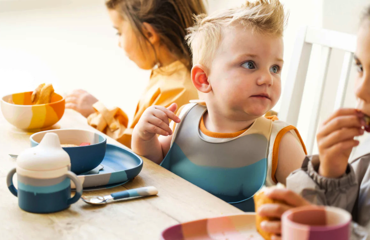 Baby led weaning tools, utensils, bowls and plates with most stylish and easy to wear and clean bibs from eco friendly materials online.