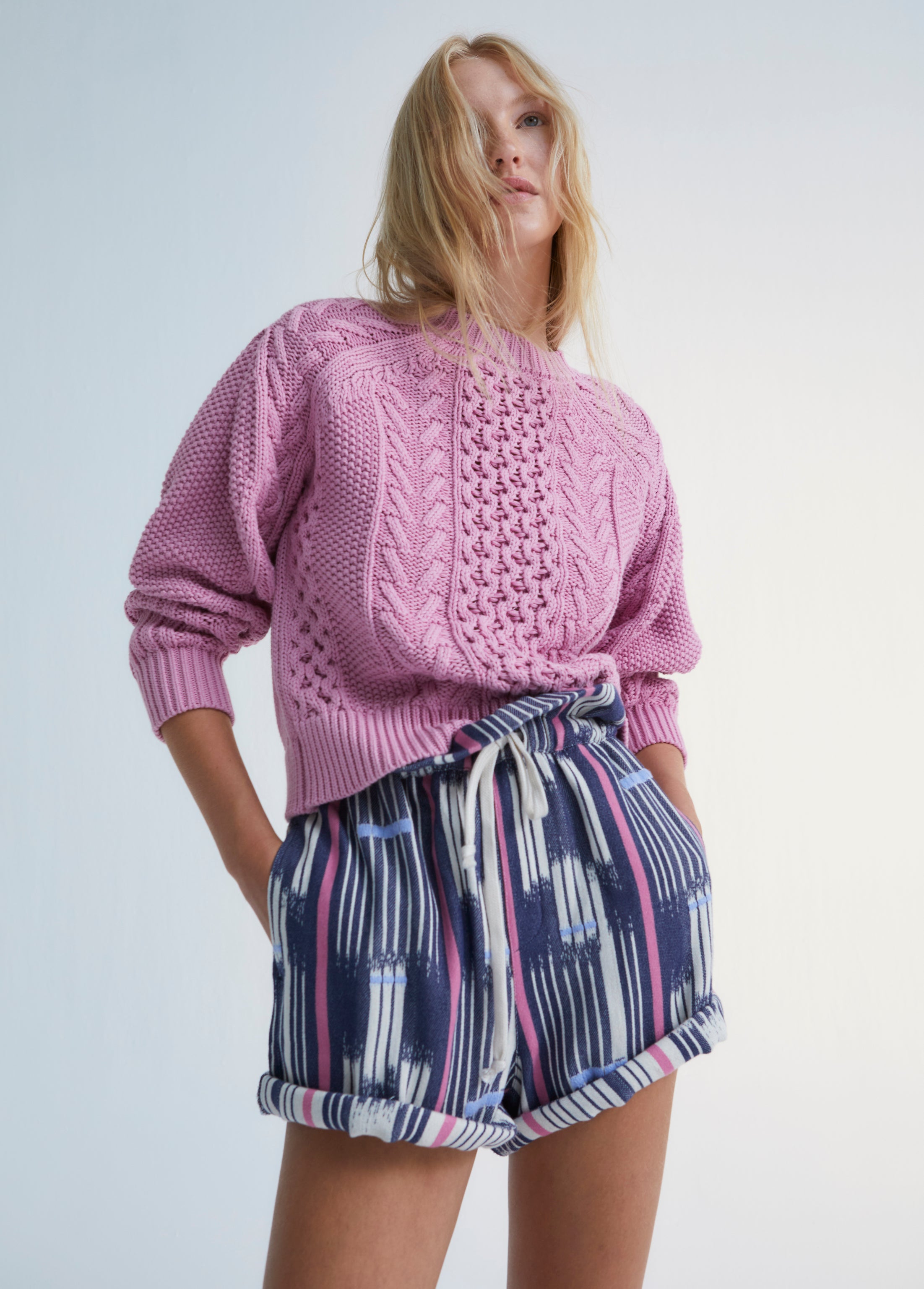 Shop organic cotton women high waisted shorts Echo. These high-waisted shorts for women feature an exclusive jacquard-on-embroidery print with adjustable drawstrings, offering both style and comfort by The New Society. The best women shorts for summer, shop women summer fashion online in Hong Kong from local business.