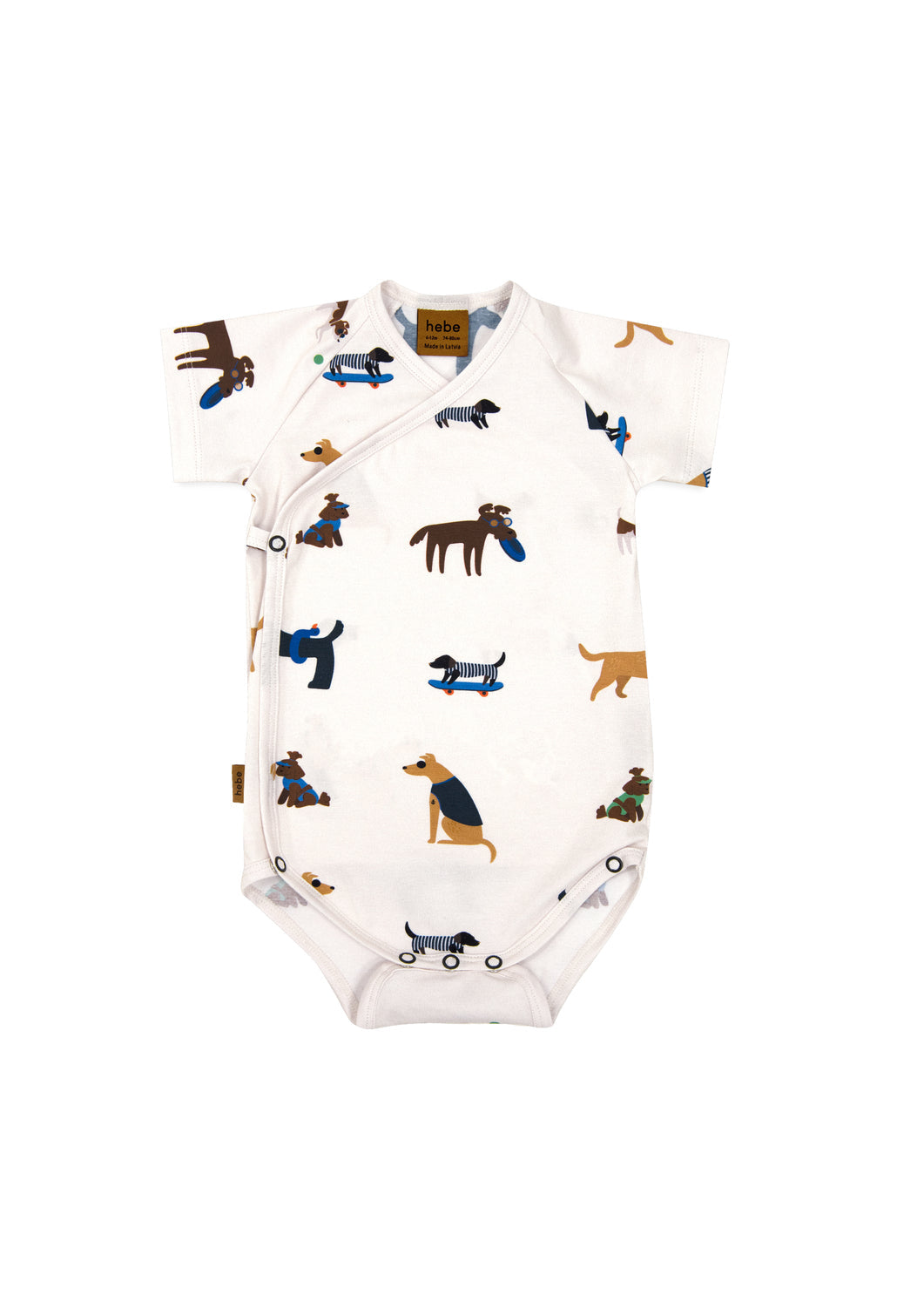 Baby bodysuit with dog print by Hebe – Oeko-Tex cotton, sustainable baby fashion at MiliMilu