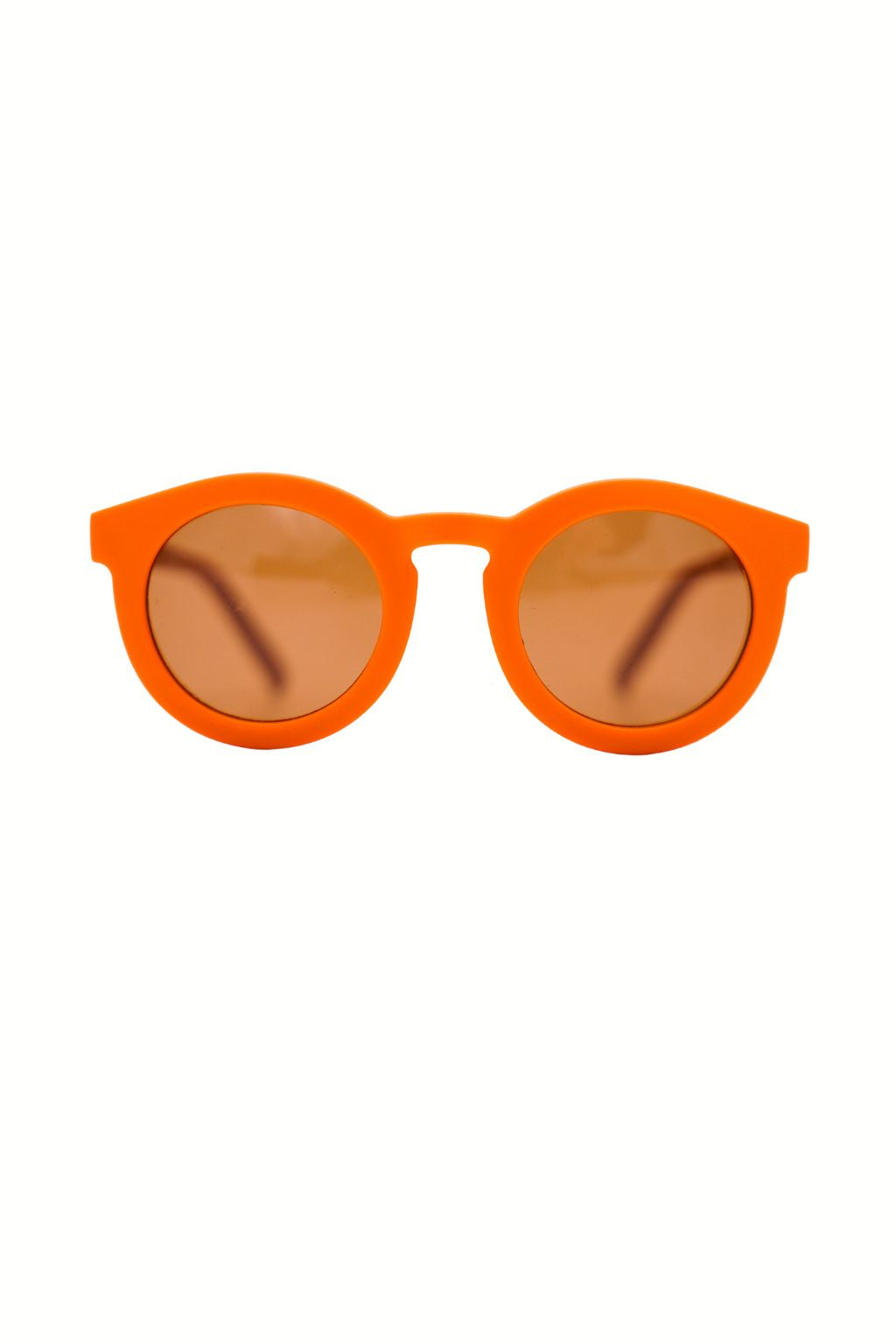 Sustainable sunglasses in orange by Grech & Co are eco-friendly/non-toxic break-resistant material with polarised lenses and UV400 protection. Best kids gift.