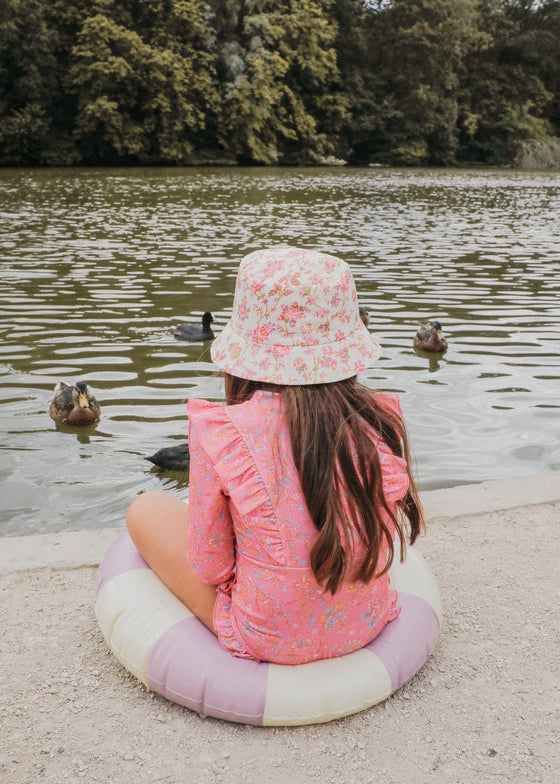 Best baby girl swimwear — Louise Misha long sleeve swimsuit with UPF 50+ sun protection in pink floral print