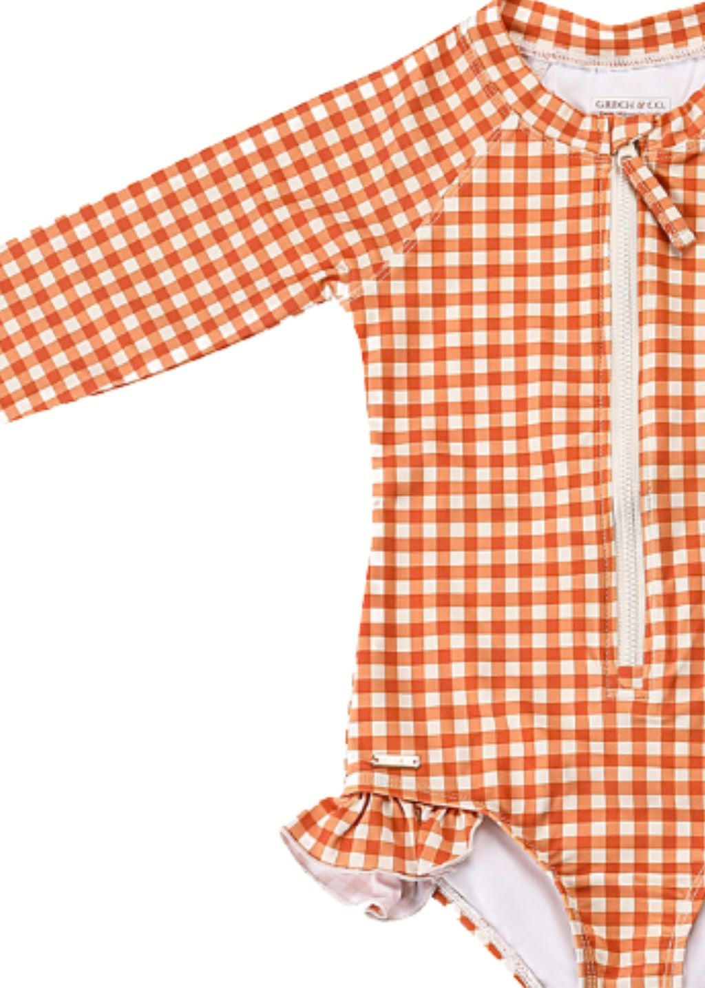 Girls swimsuit with ruffles - Sienna Gingham long sleeve design