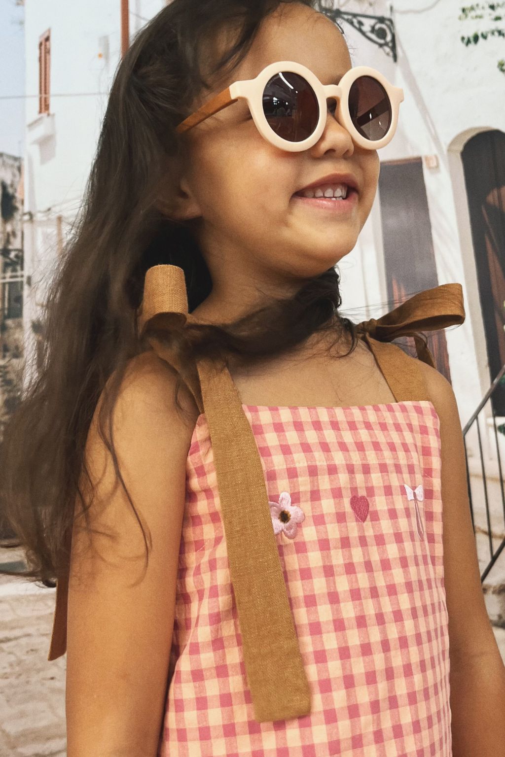 Best girls summer dress in pink plaid, eco friendly kids clothing with vintage charm and comfortable fit