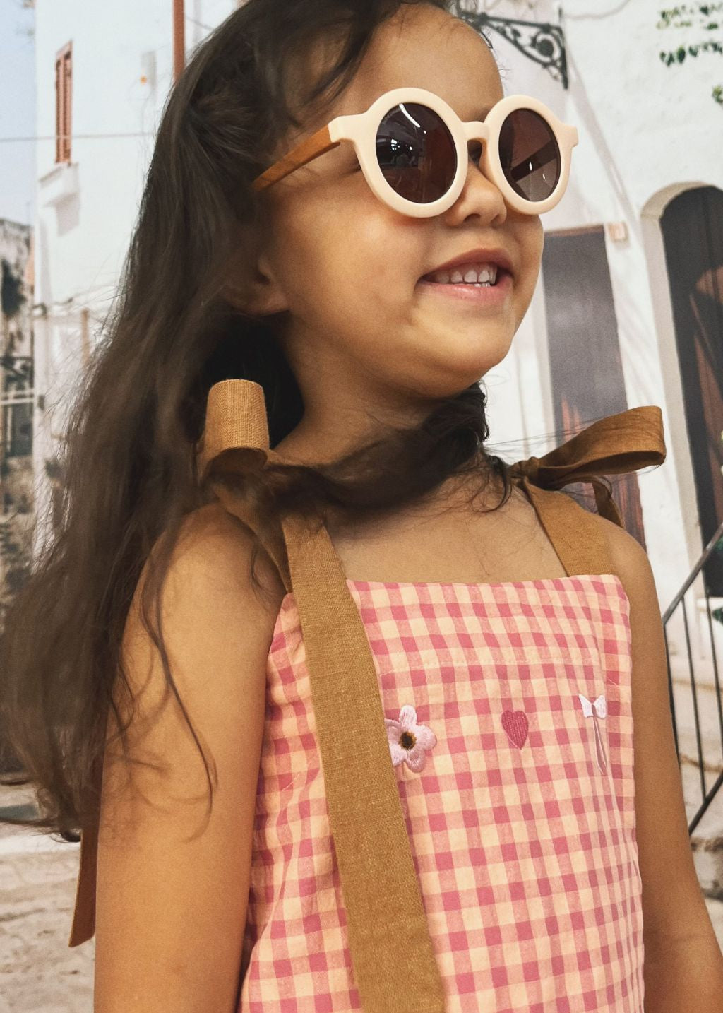 Pink plaid girls summer dress by Hebe — eco-friendly kids clothing with vintage charm, ethically made