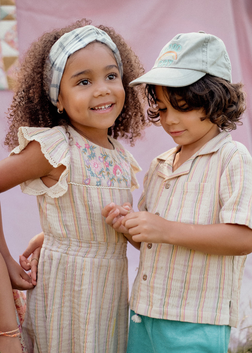 Kids baseball cap Julio in khaki showing curved visor and vintage washed look - gender neutral design