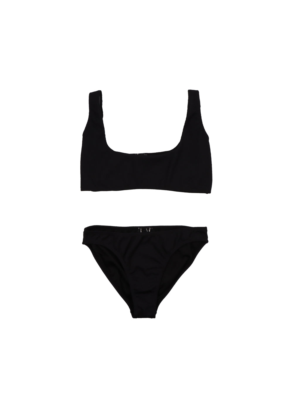 Black bikini set for women, made from recycled fabric with stylish texture online and add to your beachwear capsule wardrobe with timeless black bikini.
