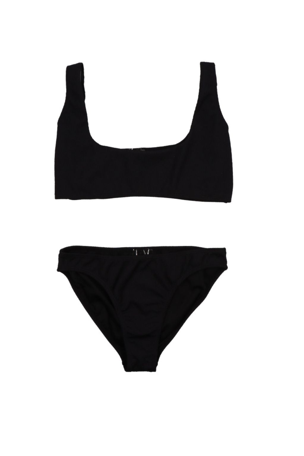 Black bikini set for women, made from recycled fabric with stylish texture online and add to your beachwear capsule wardrobe with timeless black bikini.