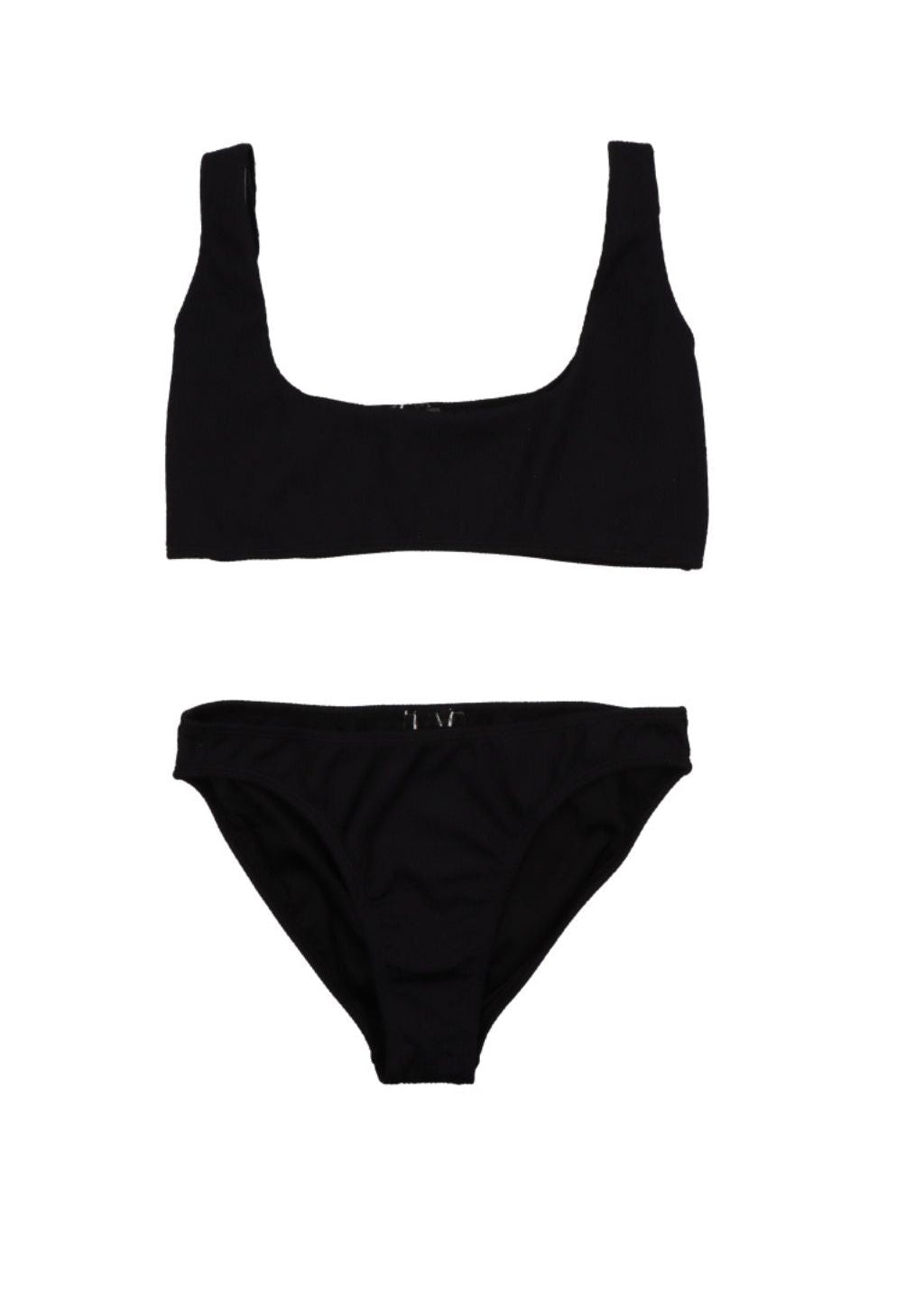 Textured black recycled fabric bikini set by The New Society — women's sustainable swimwear