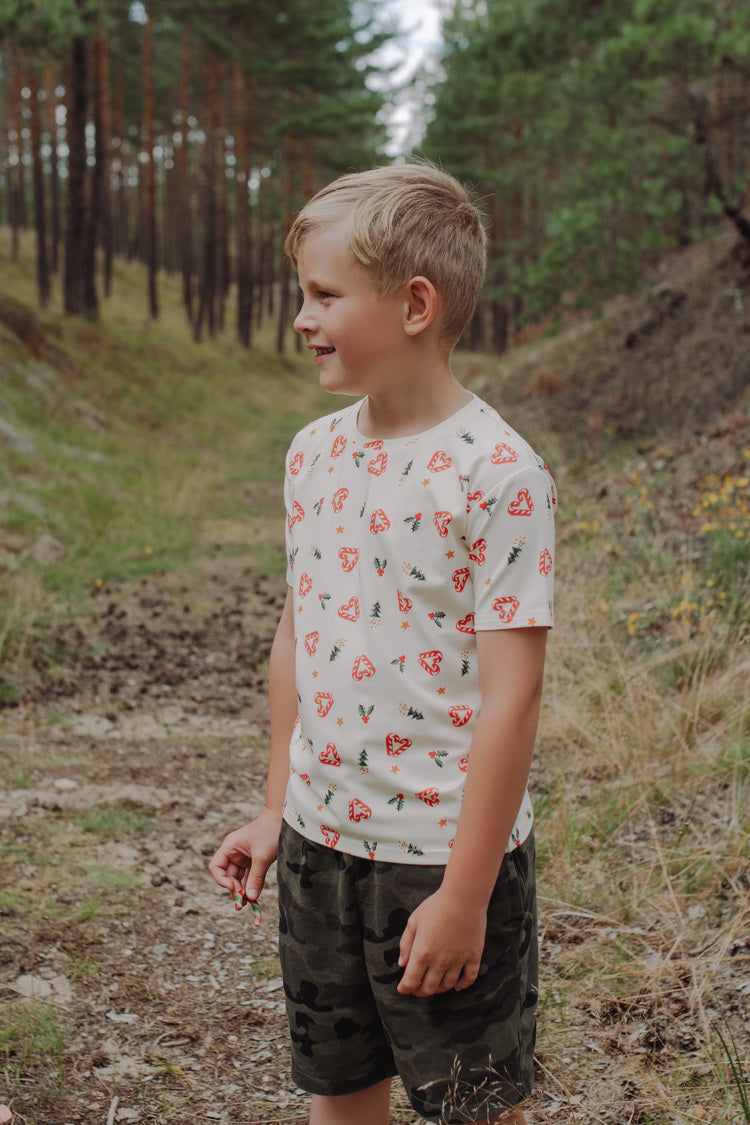 Boy in Sweet Christmas bamboo t-shirt, comfortable kids holiday tee