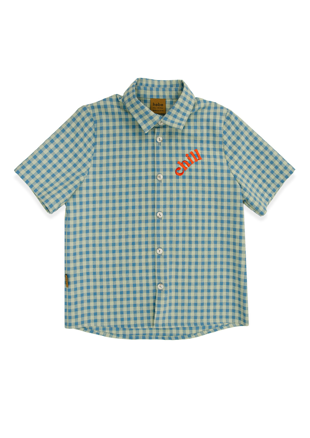 Boys checkered summer shirt full product view, lightweight cotton shirt for tweens and active boys.