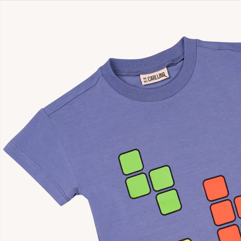 Organic cotton kids T-shirt t Blox inspired by the blocky world of video games. MiliMilu offers the trendiest and most comfortable and breathable kids clothing.