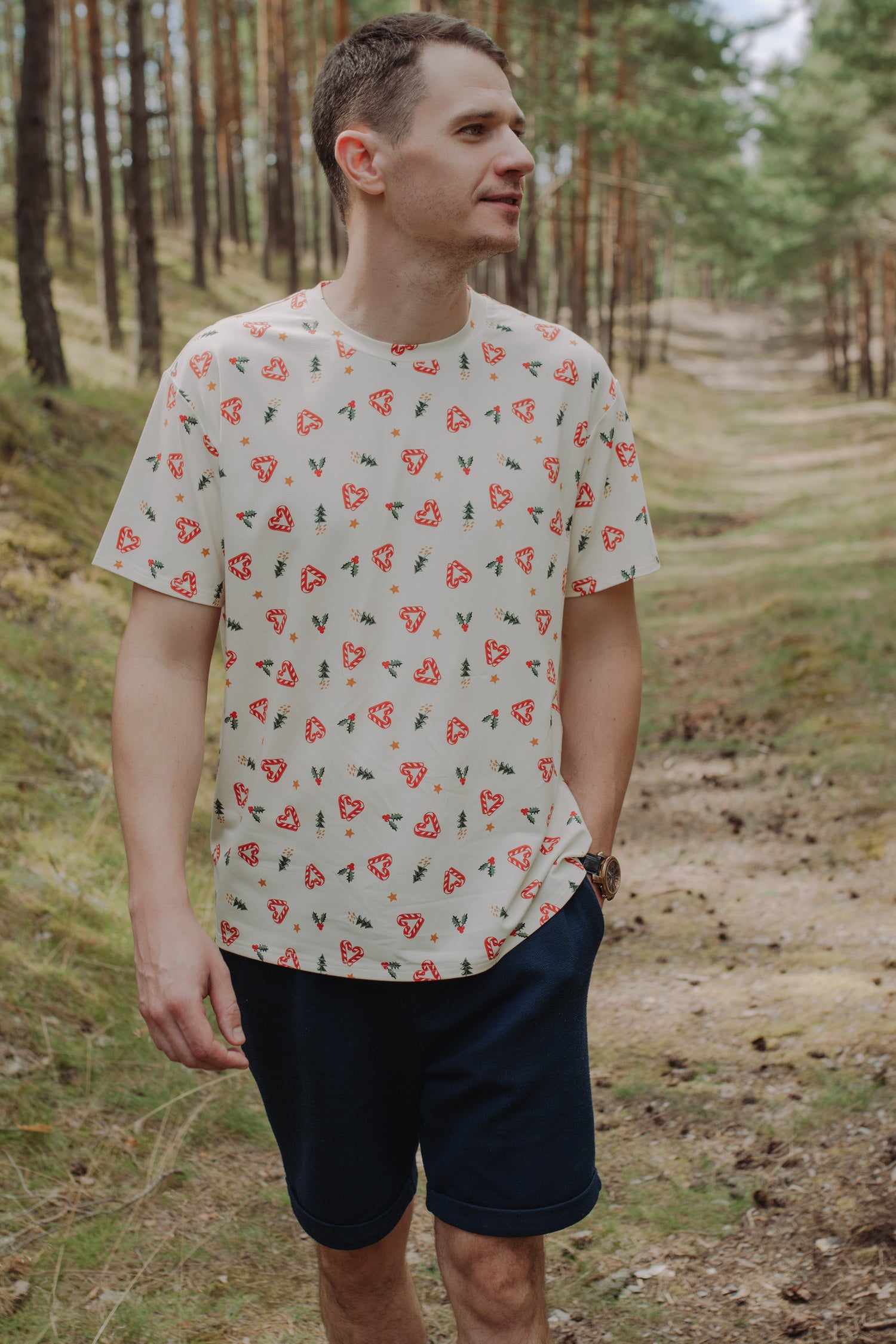 Man wearing Sweet Christmas bamboo t-shirt - soft men's holiday tee