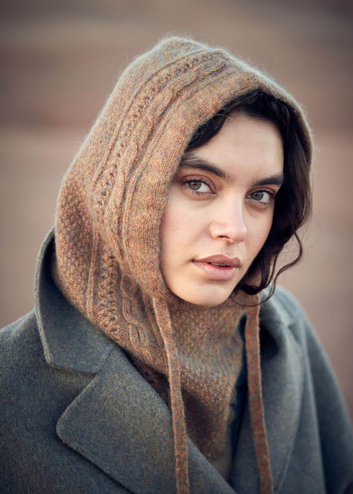 Cinnamon merino wool hood styled as neck warmer - eco-friendly winter accessory