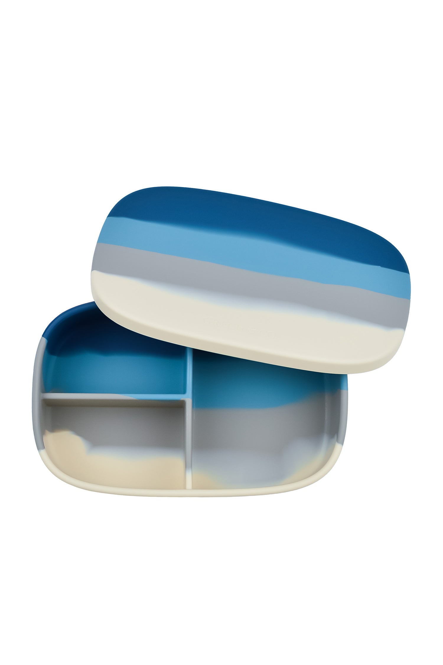 Eco-friendly lunch box /snack box in blue made from 100% grade silicone and is chemical-free and leak-proof. Shop sustainable and practical gifts for kids.