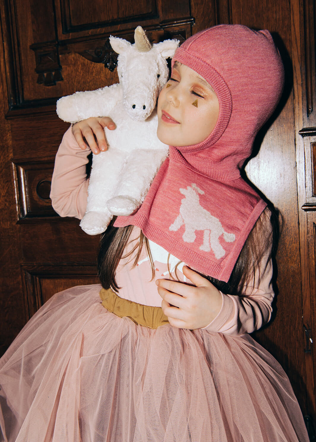 Hebe pink merino wool balaclava made in Latvia - sustainable kids winter hat