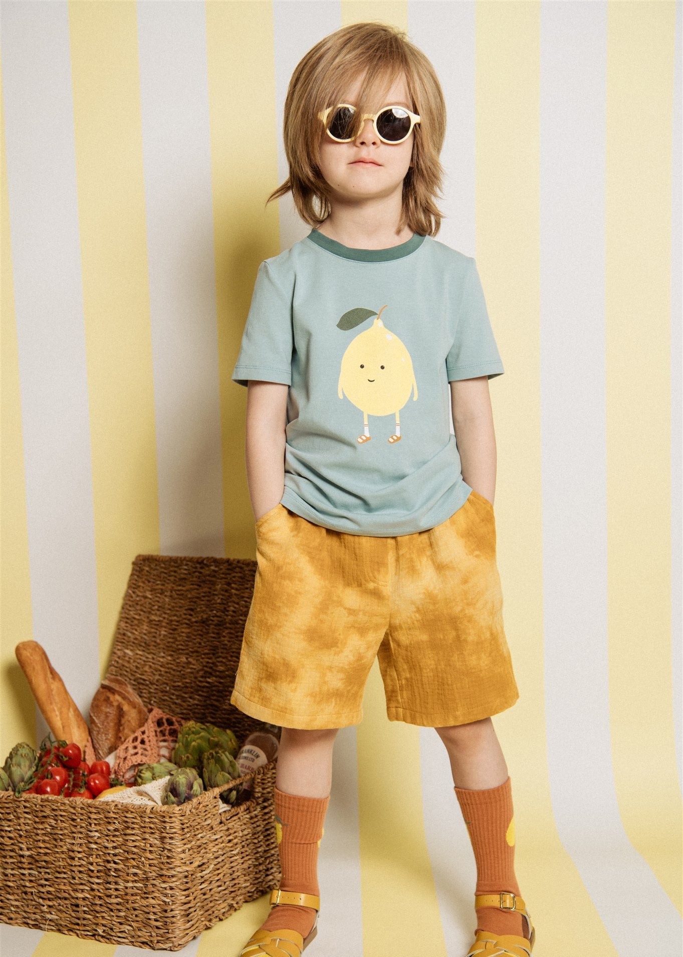 Family matching organic cotton lemon T-shirts for kids and dad — Mini Me style by Hebe, available at Milimilu