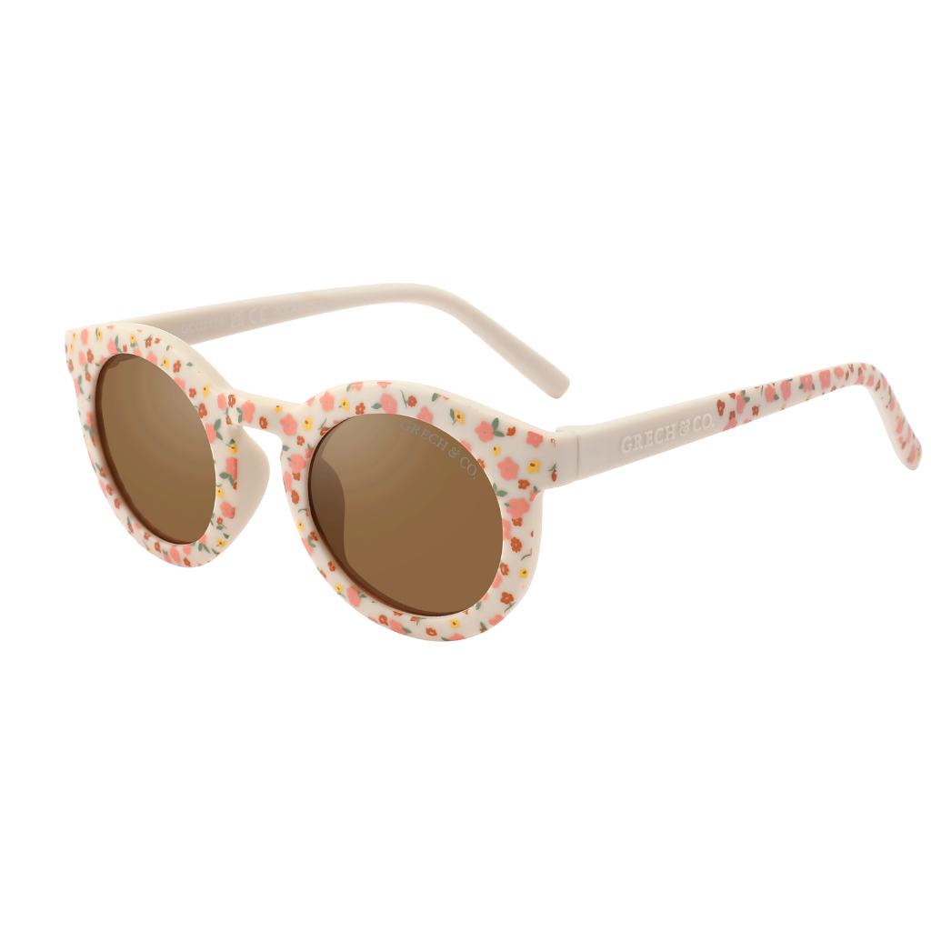 Shop the most adorable sunglasses for girls in pink meadow colour. These environmentally-friendly kid's sunglasses, designed by Grech & Co, are made from non-toxic, shatter-resistant materials, ensuring increased sturdiness, longevity, and adaptability with polarised lenses with UV400 sun protection. Mini-Me available.