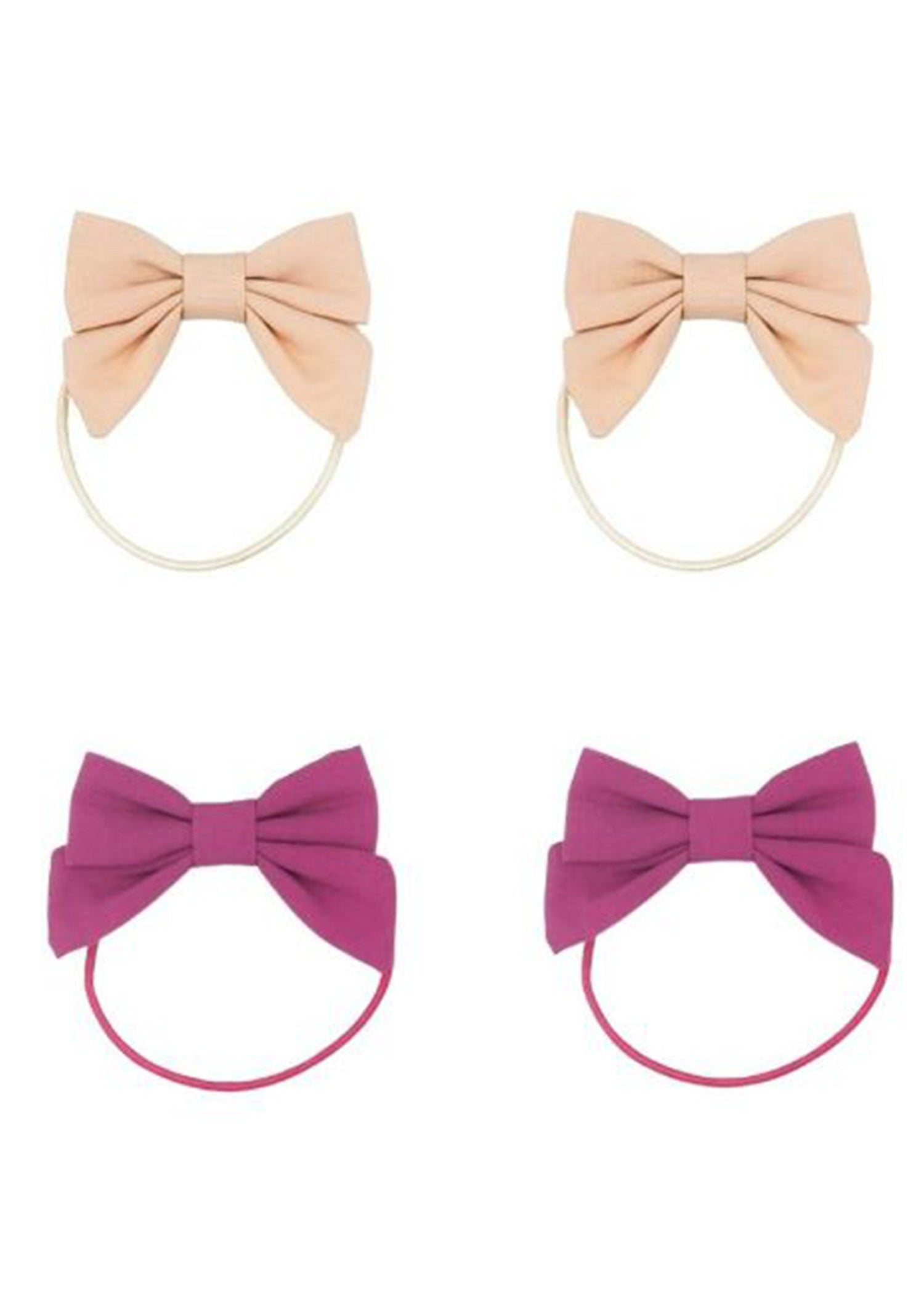 Grech & Co organic cotton bow ponies set of 4 in warm oat and rich aster purple on white background — sustainable kids hair ties at Milimilu
