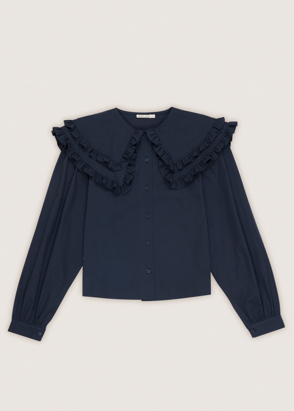 The oversized collar women's blouse is a statement, organic cotton women's blouse is in a stunning dark blue colour with a large collar for treny women online.
