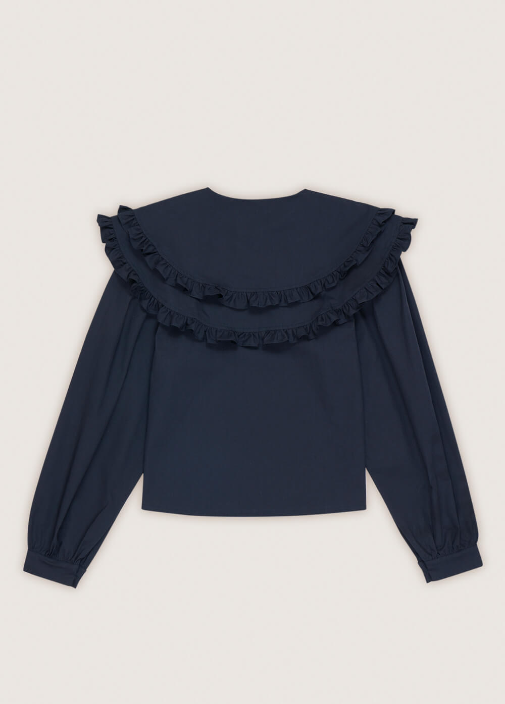 The oversized collar women's blouse is a statement, organic cotton women's blouse is in a stunning dark blue colour with a large collar for treny women online.