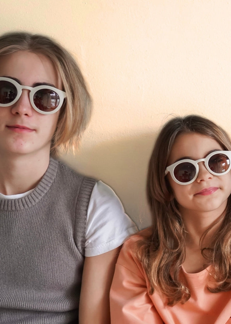 Sustainable kids sunglasses in white by Grech & Co at MiliMilu. Sustainable sunglasses are the best kids sunglasses with polarised lenses & UV400 protection.