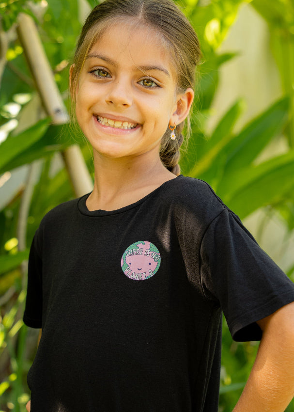 Kids bamboo t-shirt in black with 'There is no planet B from MiliMilu.