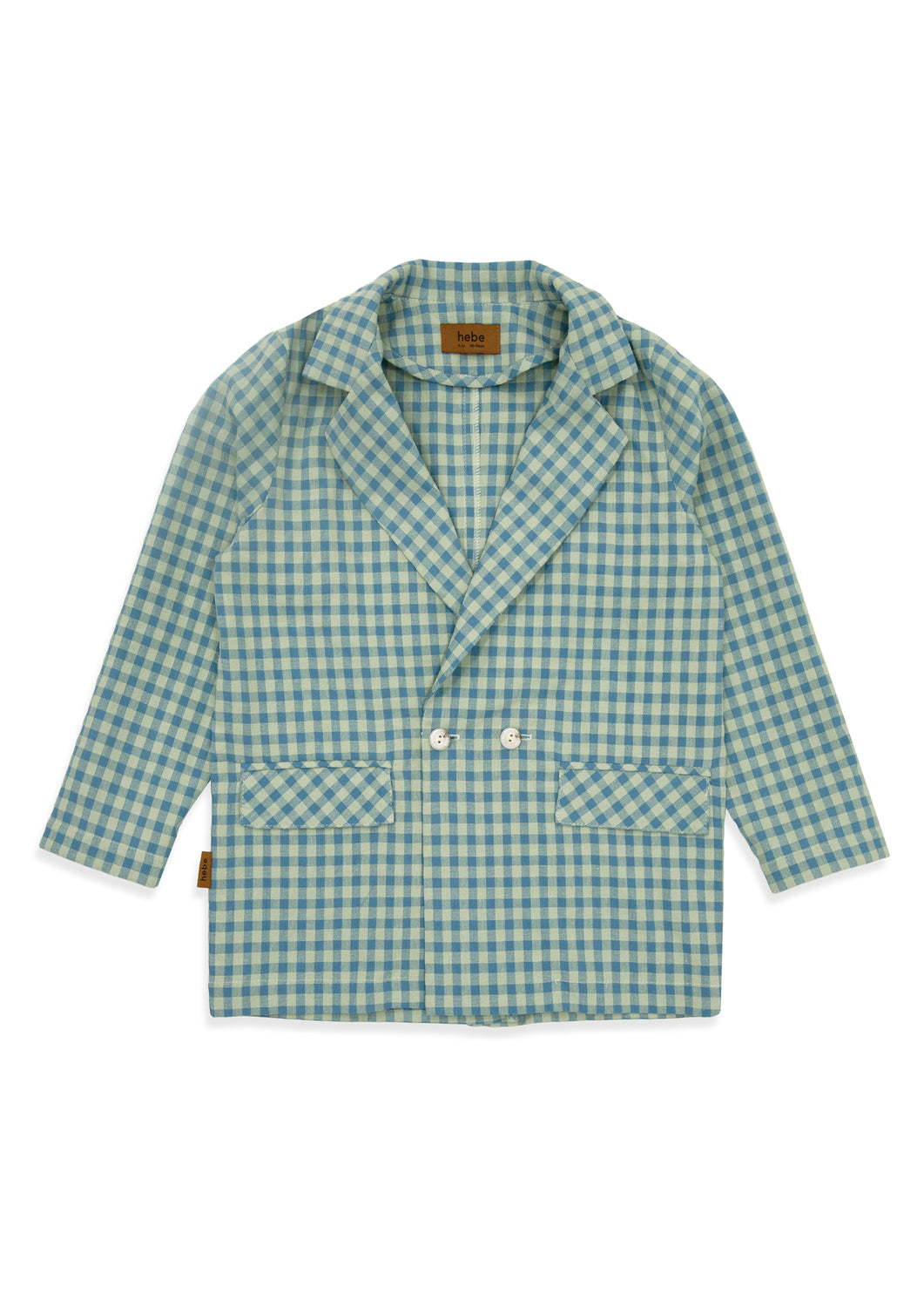 Summer blazer for kids in checkered green and blue colour, this lightweight summer blazer with pockets and a free-fitted fitted. Mini me fashion available.