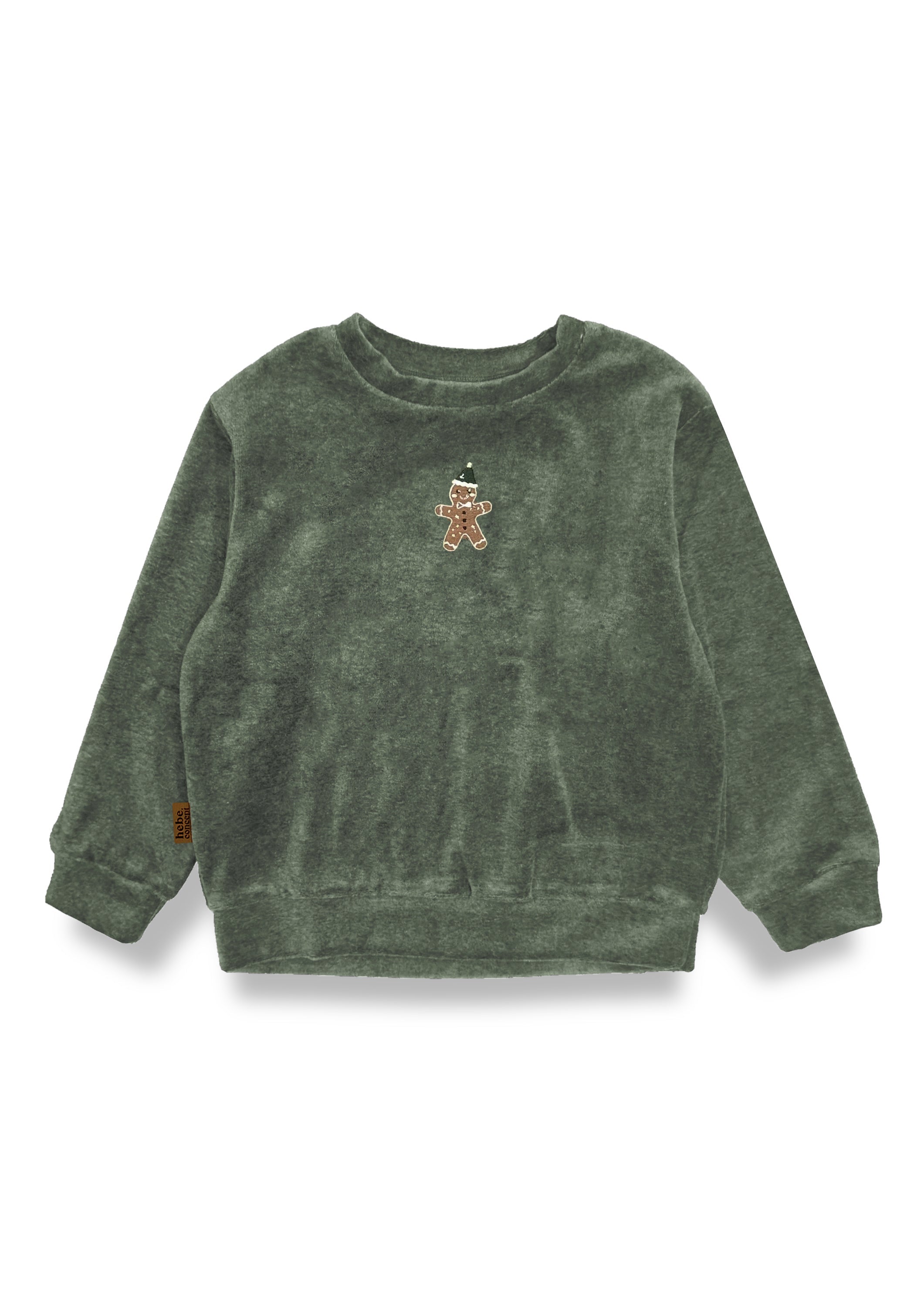Dark green velvet kids sweater, sustainable cotton festive wear by Hebe