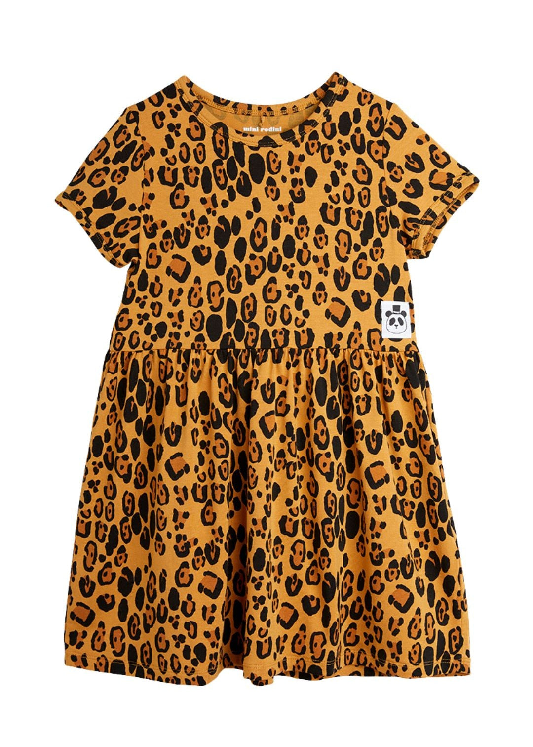 Girl wearing leopard print TENCEL Lyocell summer dress by Mini Rodini