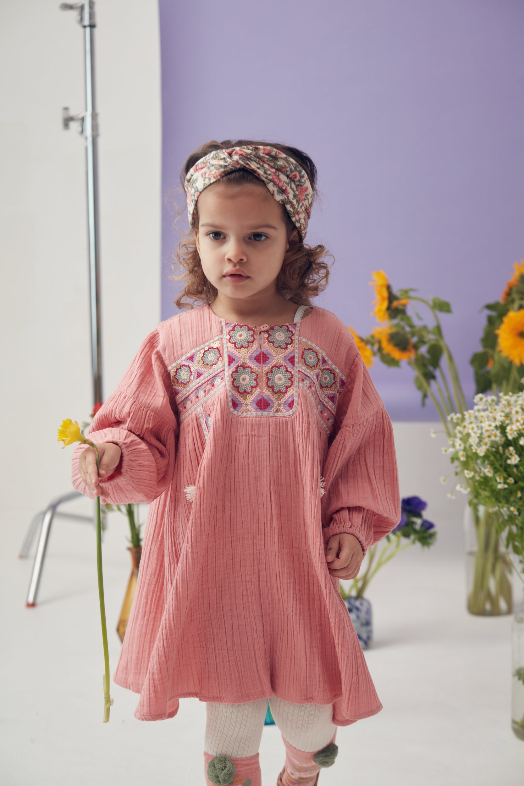 Issena organic cotton light pink dress is a perfect blend of comfort and style. Made with breathable organic cotton with embroideries by Louise Misha, best gift