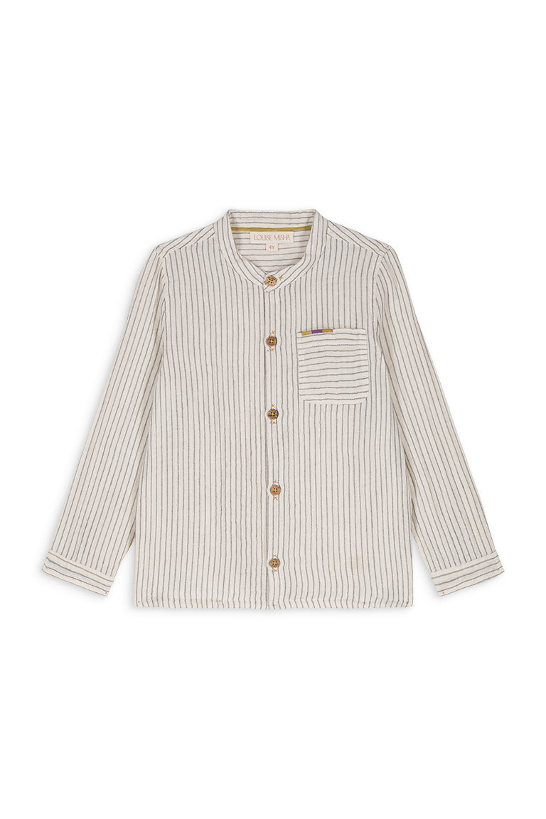 Stripe patterned organic cotton shirts for boys online by Louise Misha at MiliMilu. Shop best sustainable kids clothing and organic cotton kids clothing.