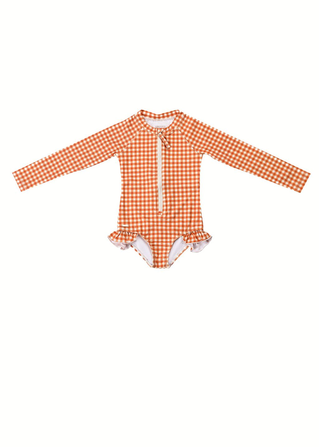 Girls long sleeve swimsuit Sienna Gingham - gingham pattern with ruffle detail