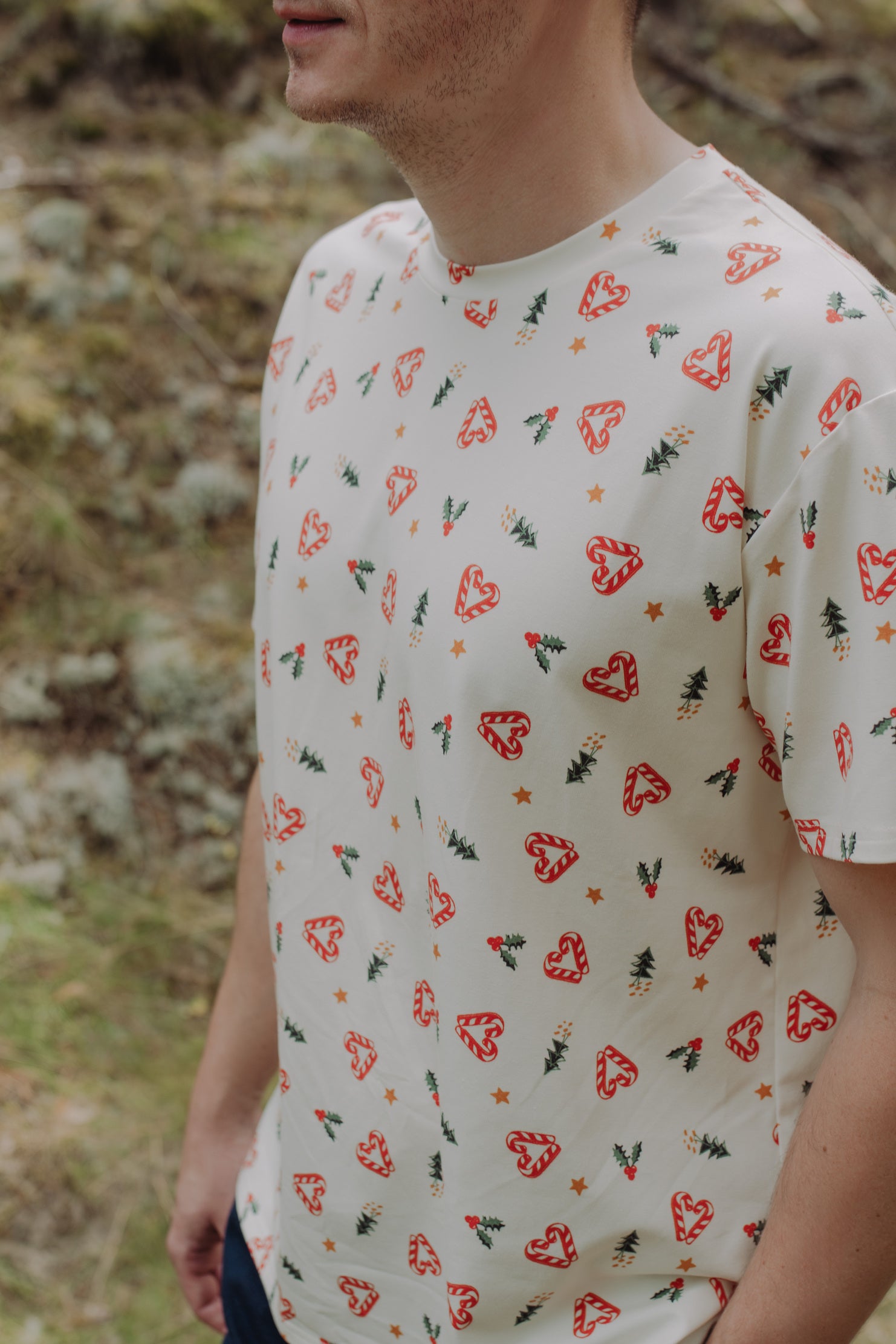 Sweet Christmas bamboo t-shirt detail - hypoallergenic adult festive wear