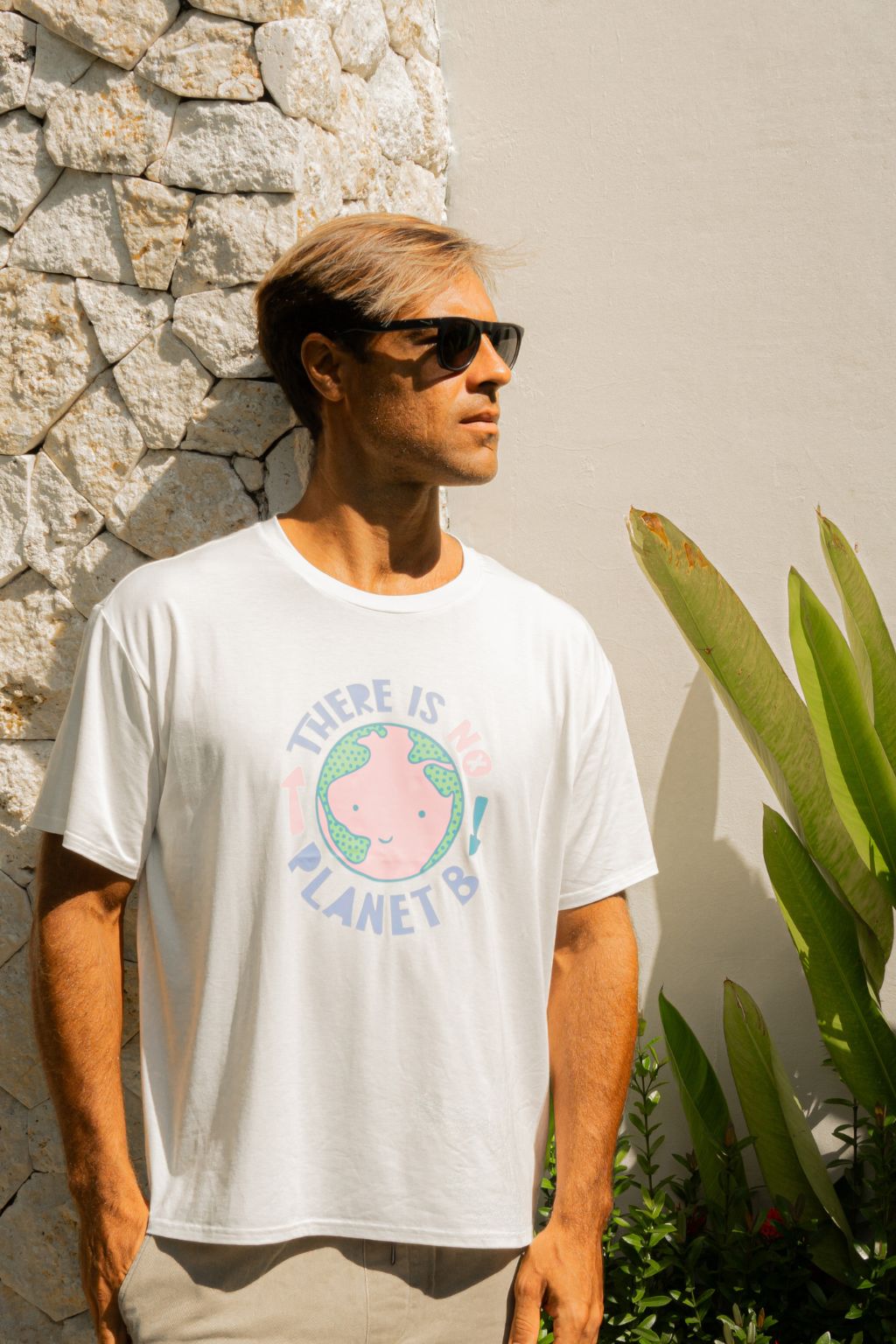 Men's bamboo vanilla t-shirt featuring 'There is no planet B' message - sustainable men clothing