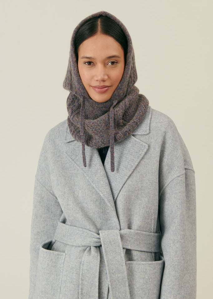 Women's merino wool hood in storm grey - French sustainable fashion by Louise Misha
