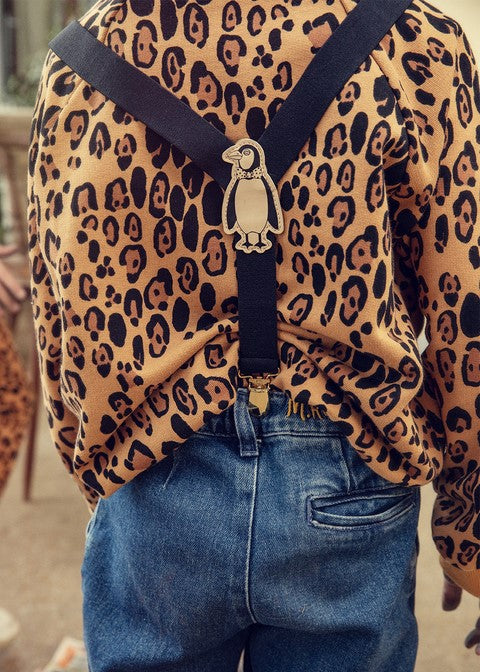 Child wearing Mini Rodini beige leopard sweatshirt — sustainable kids fashion Hong Kong and Singapore