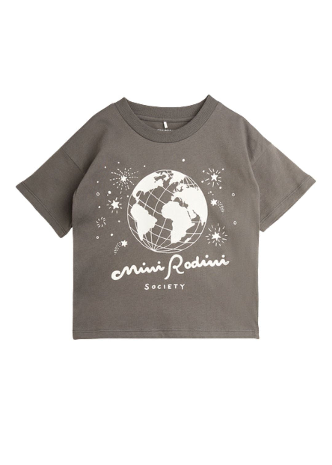 Mini Rodini Society T-shirt grey - front view organic cotton kids tee with signature print