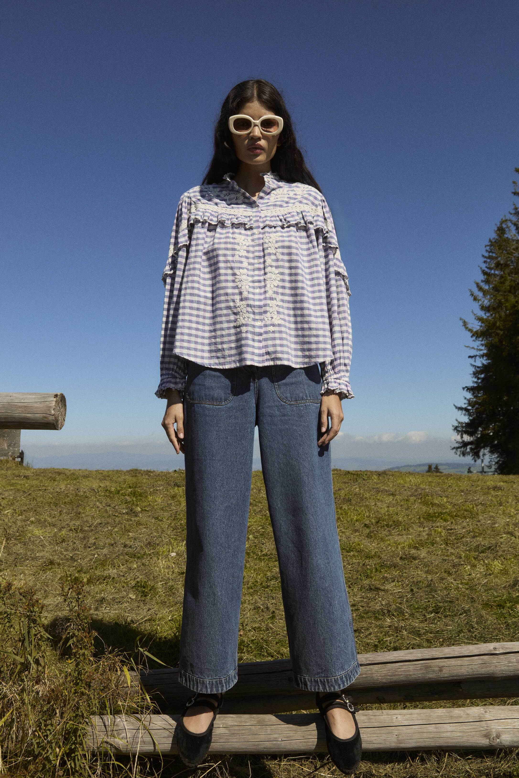 Women blouse is crafted from organic cotton fabric in checkers print with embrodery and is also part of Mommy and me fashion. Shop sustainable women fashion.