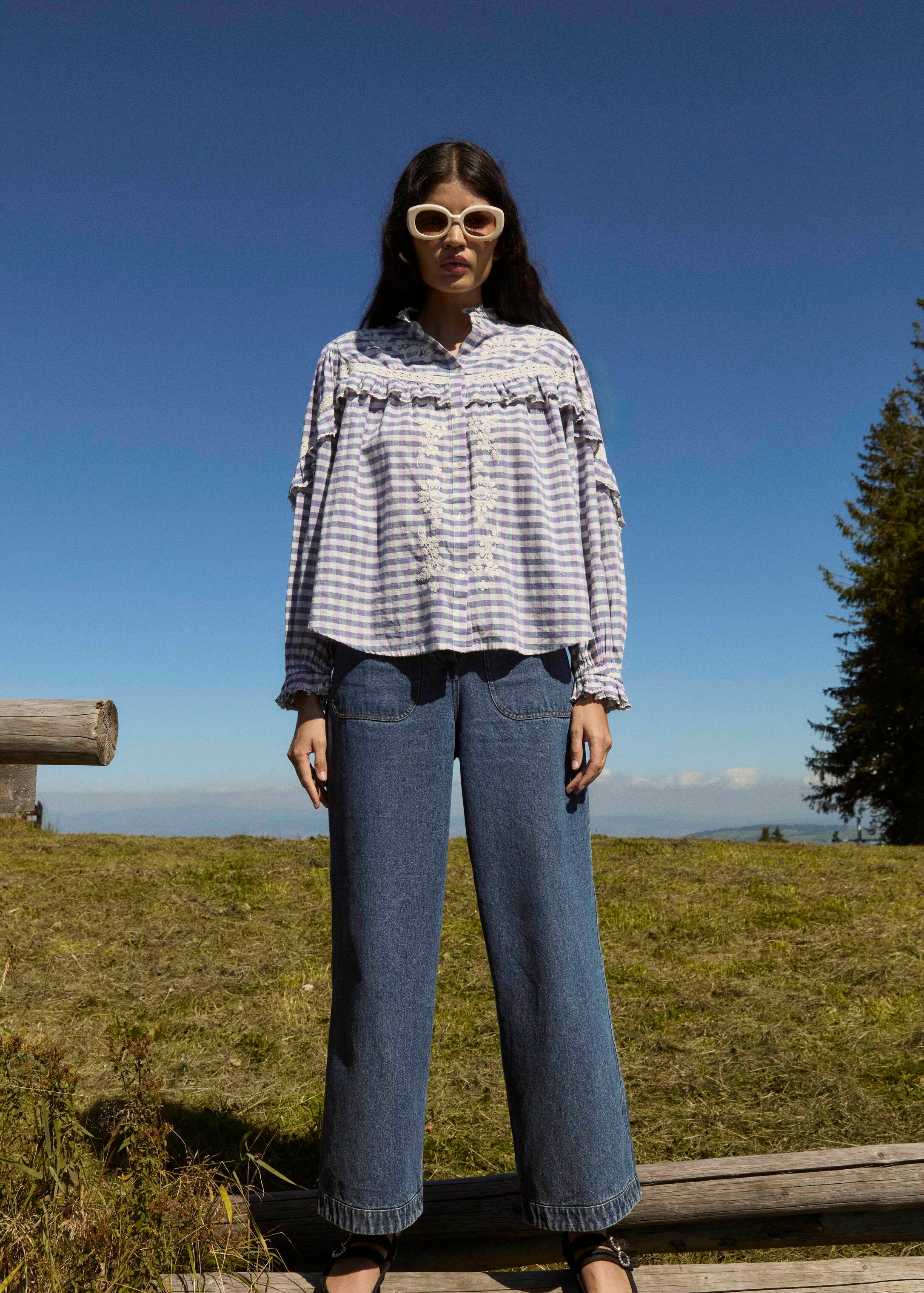 Mommy and me matching Noelianne blouses - organic cotton checkered pattern Louise Misha