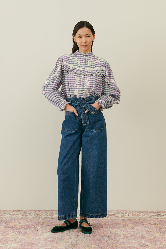 Women blouse is crafted from organic cotton fabric in checkers print with embrodery and is also part of Mommy and me fashion. Shop sustainable women fashion.