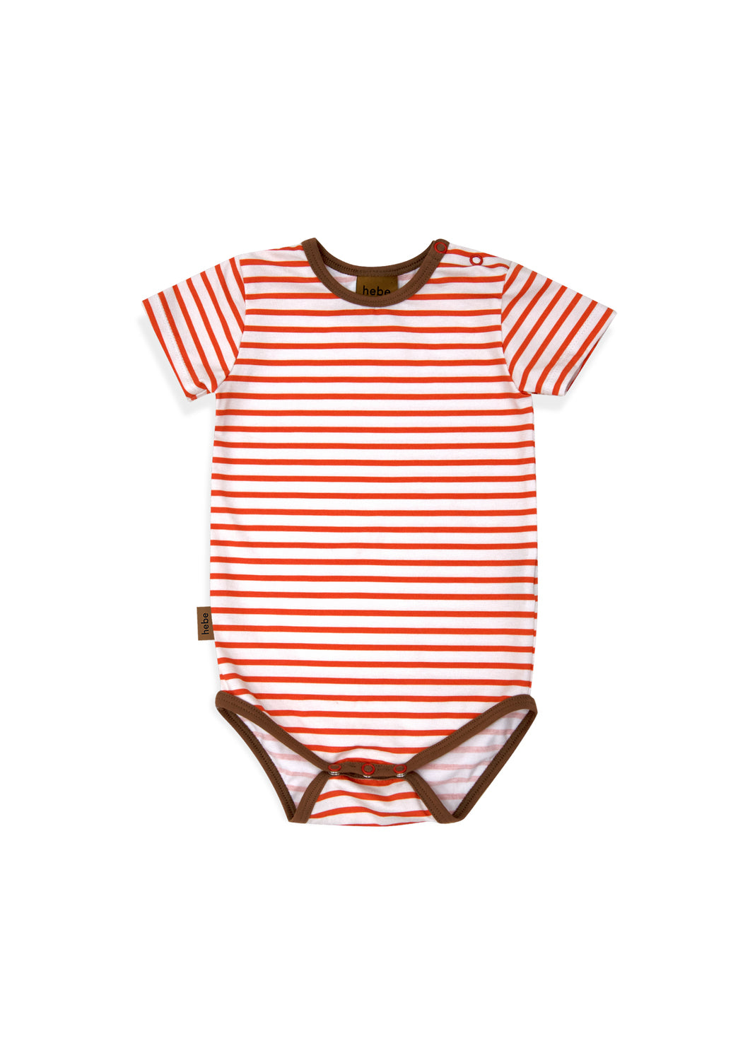 Organic cotton baby bodysuit from lightweight and breathable cotton with red stripes and a chic brown collar. Shop the best baby summer clothing online.