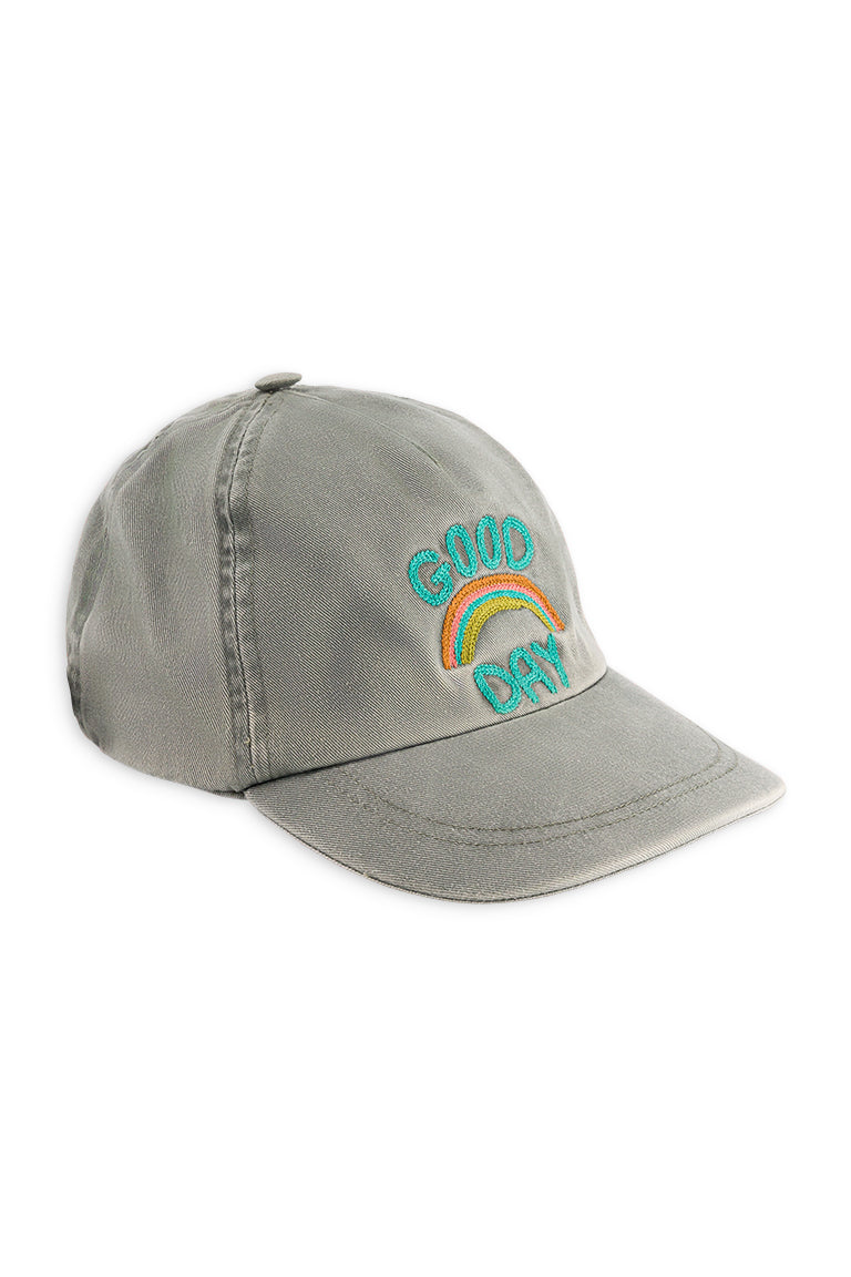 Kids cap in khaki colour is a must-have accessory for summer with Good Day embroidery at the front by Louise Misha. Breathable and lighweight kids summer hat.