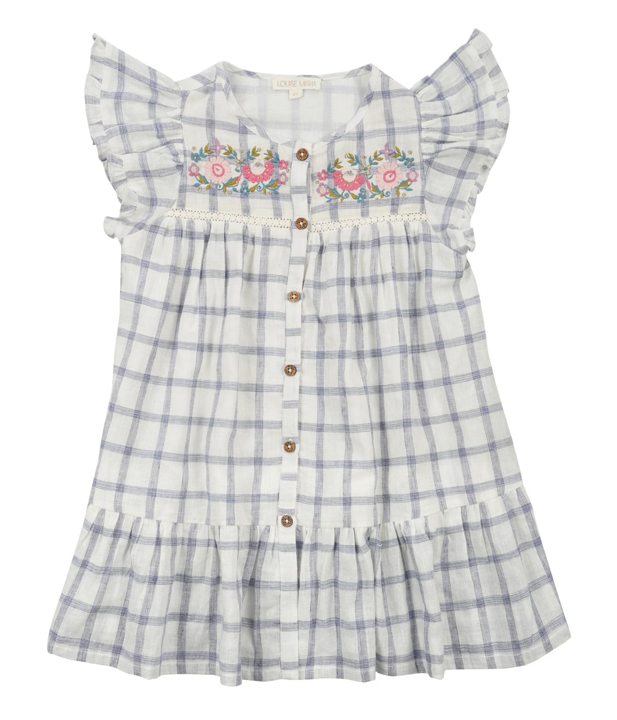 Girl summer dress - Caroline in blue river checkered pattern made from high-quality lightweight organic cotton by Louise Misha. Shop girls summer clothing.