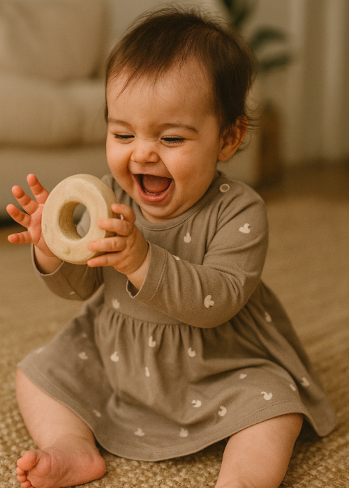 Toddler girl wearing Hebe organic cotton sage green dress – sustainable girls clothing