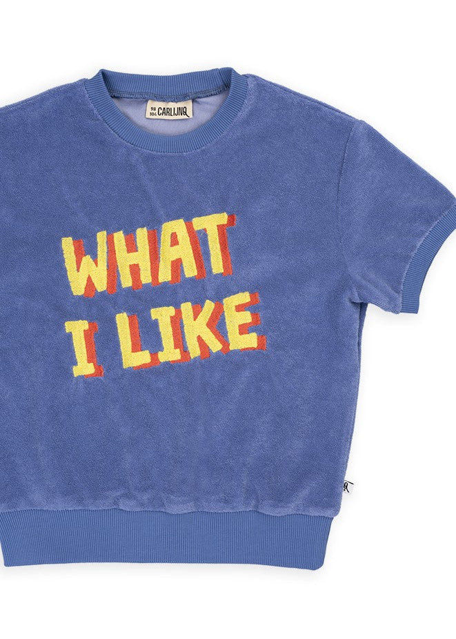 Boy wearing CarlijnQ blue terry T-shirt — organic cotton kids fashion Hong Kong Singapore Australia