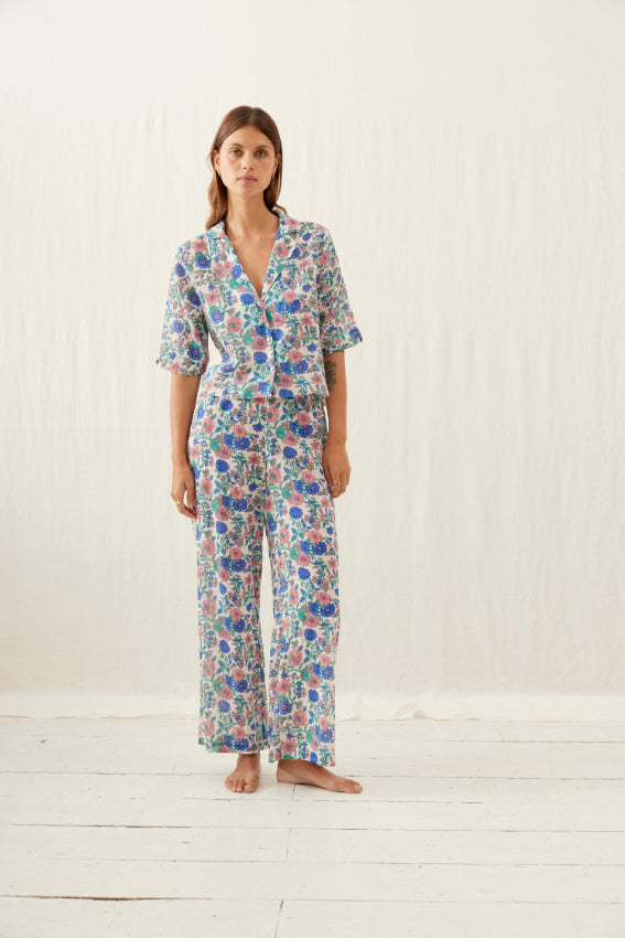 Organic cotton loungewear set for women — Louka Blue Summer Meadow by Louise Misha