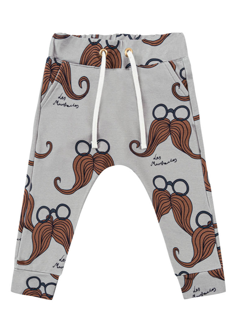 Trendy and easy to wear organic cotton kids joggers with unique moustache print