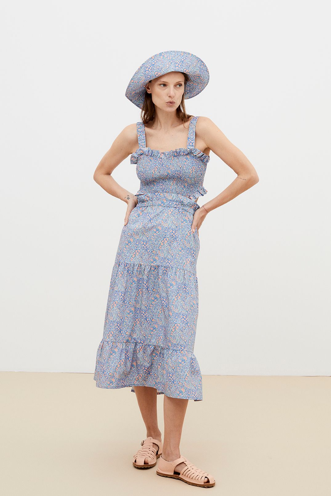 Breathable & lightweight liberty cotton women summer dress with an open back is stylish and comfortable. Women midi dress from organic cotton is trendy.