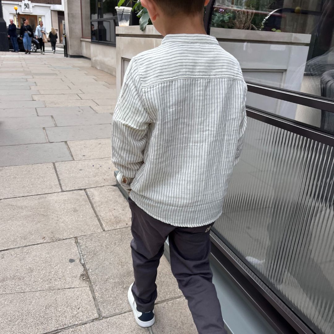 Stripe patterned organic cotton shirts for boys online by Louise Misha at MiliMilu. Shop best sustainable kids clothing and organic cotton kids clothing.