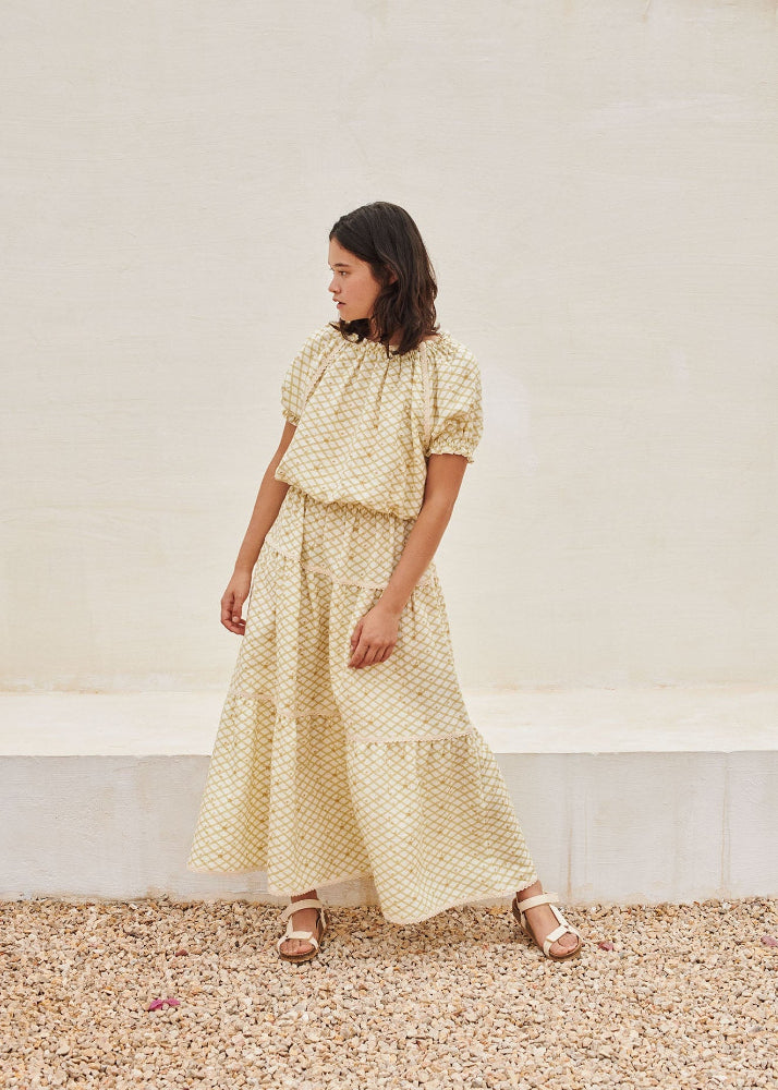 Liilu Sanne women organic cotton maxi skirt embroidery elastic waist sustainable fashion HK SG UK AU
